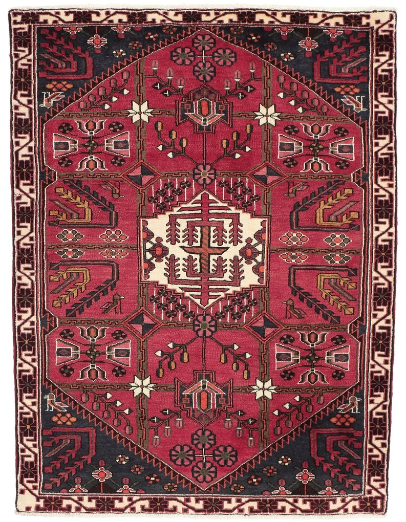 Hamedan Tappeto 120 x 160 Beige (Iran) Annodato A Mano