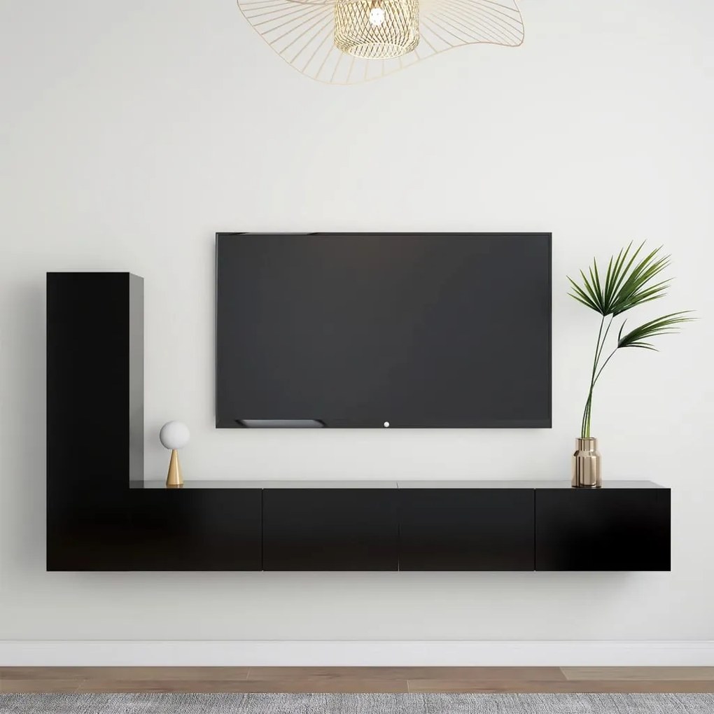 Set Di Mobili Porta Tv 3 Pz Nero İn Legno Multistrato /