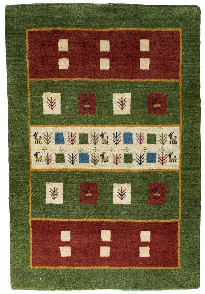 Gabbeh Tappeto persiano 130 x 90 Verde (Iran) Annodato A Mano