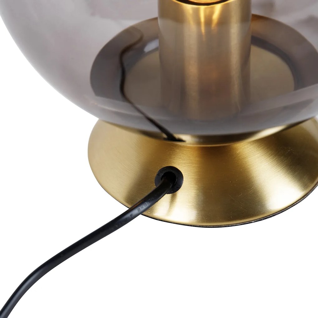 Lampada da tavolo Art Déco in ottone con vetro fumé - Pallon