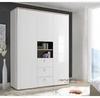 Armadio con 3 ante battenti e 3 cassetti in finitura Bianco laccato e Rovere, ZCMGLBAR5526