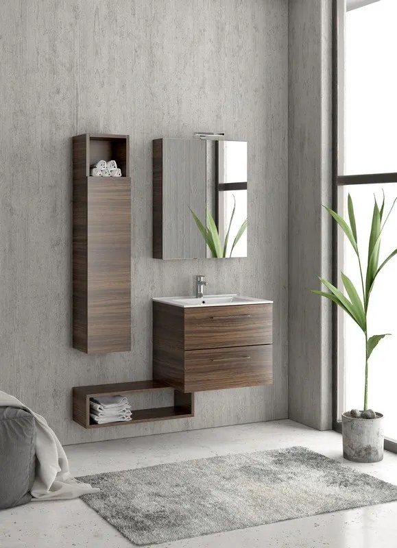 Composizione mobile lavabo 60, colonna specchio e pensile EL-60A - KAMALU