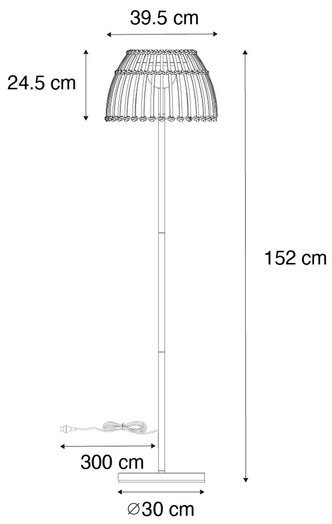 Lampada da terra per esterni rustica nera con bambù incl. LED - Kaiser