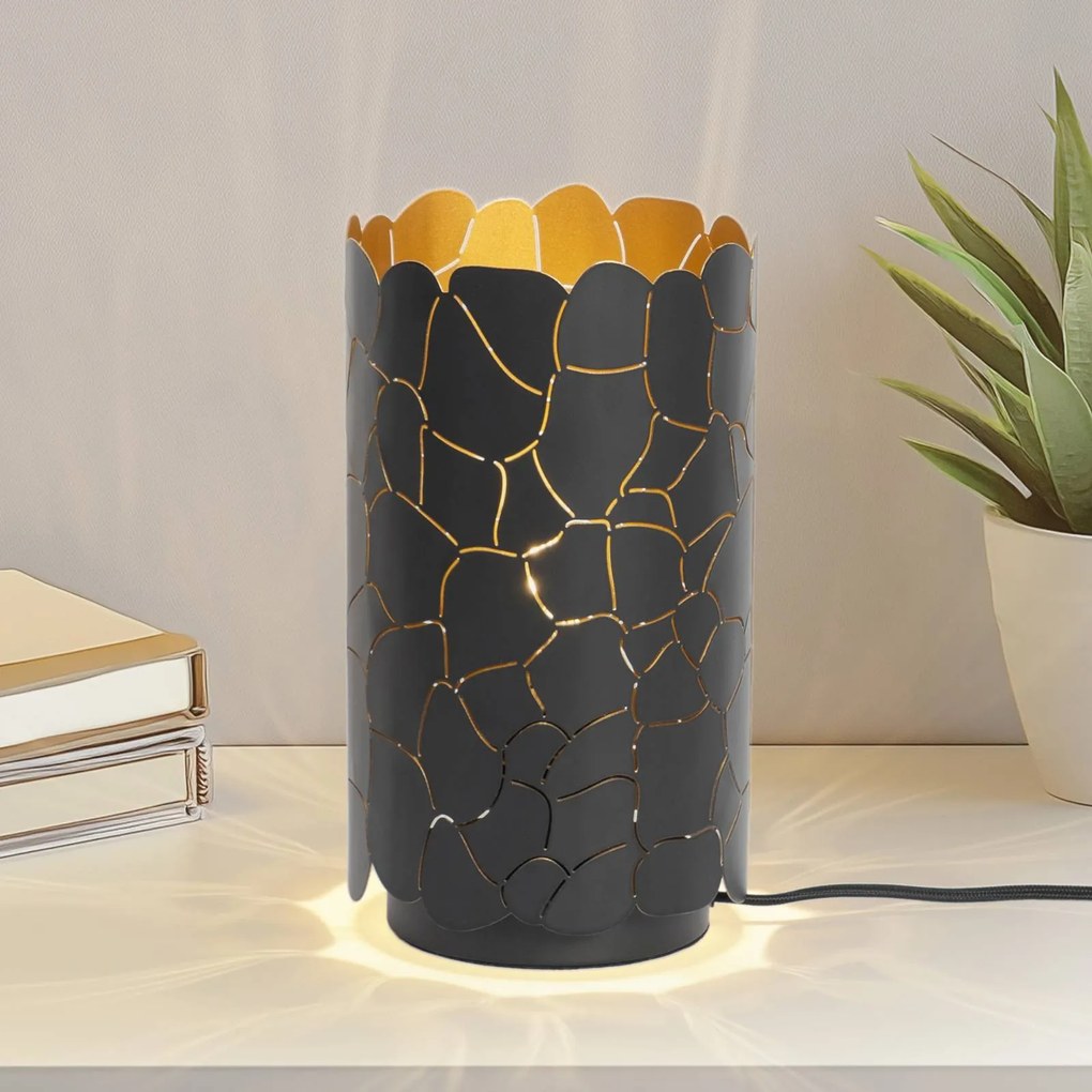 Lampada da tavolo Lindby Aralena, nero/oro, altezza 26,5 cm