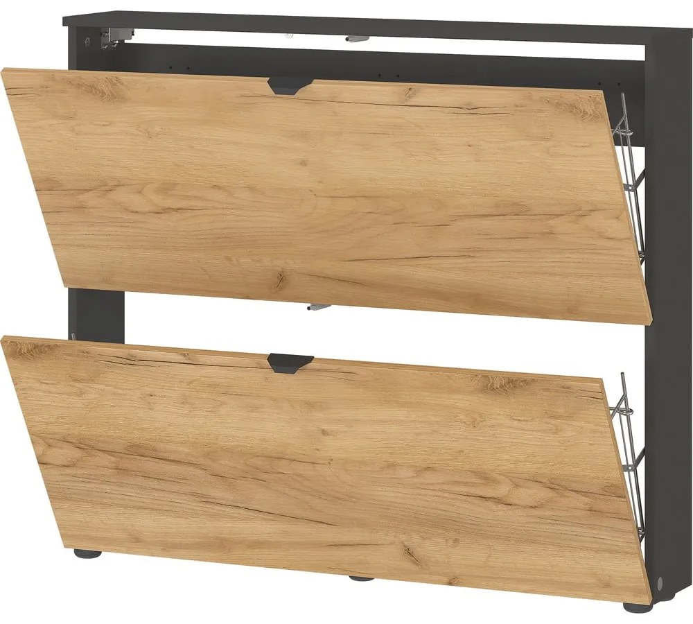 Scarpiera color antracite/di colore naturale con effetto rovere con ante ribaltabili/da parete 100x85x19 cm Renell – Germania