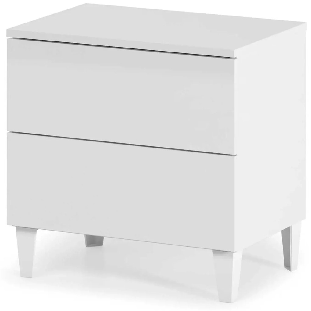 Comodino Moderno Bianco Lucido con 2 Cassetti 50x34x49h