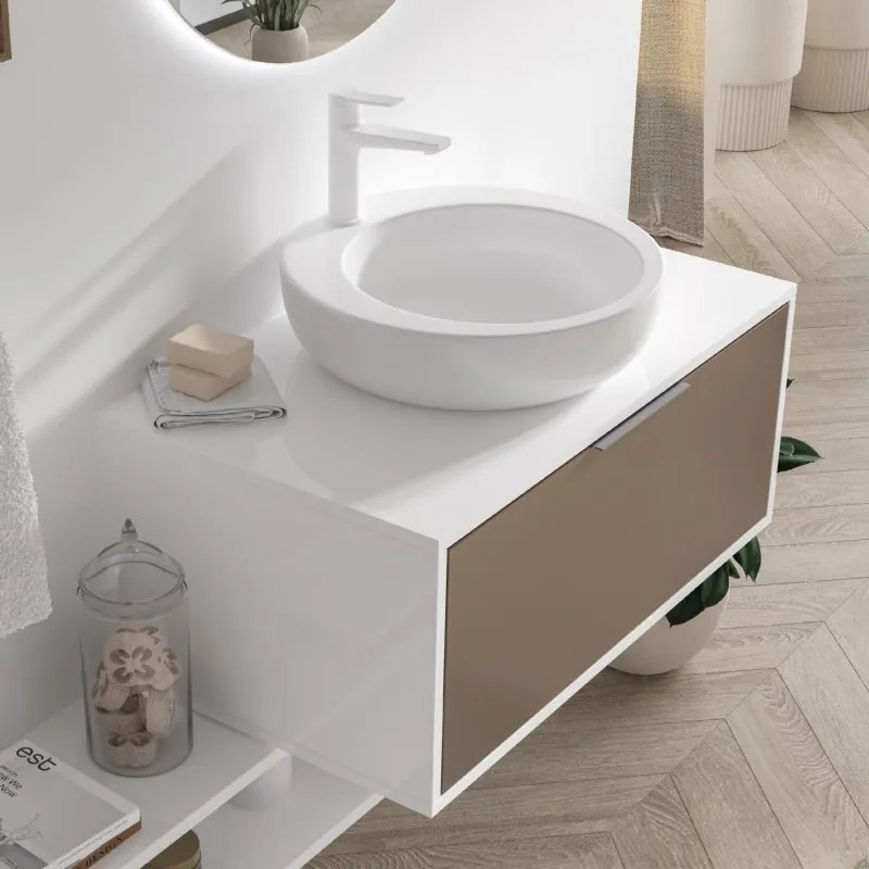 Kamalu - Mobile sospeso 80cm bicolore con cassetto scorrevole SPR-80