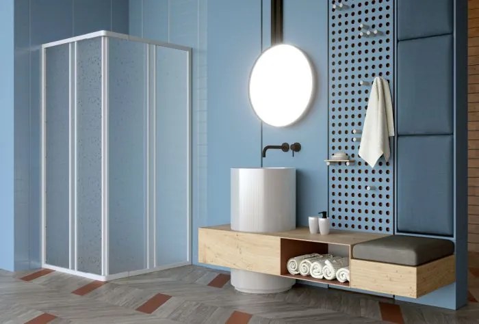 Box Doccia acrilico 1.8mm 2 lati apertura angolare scorrevole con telaio alluminio bianco misura 70x90 (estensibile da 68x80 a 78x90)