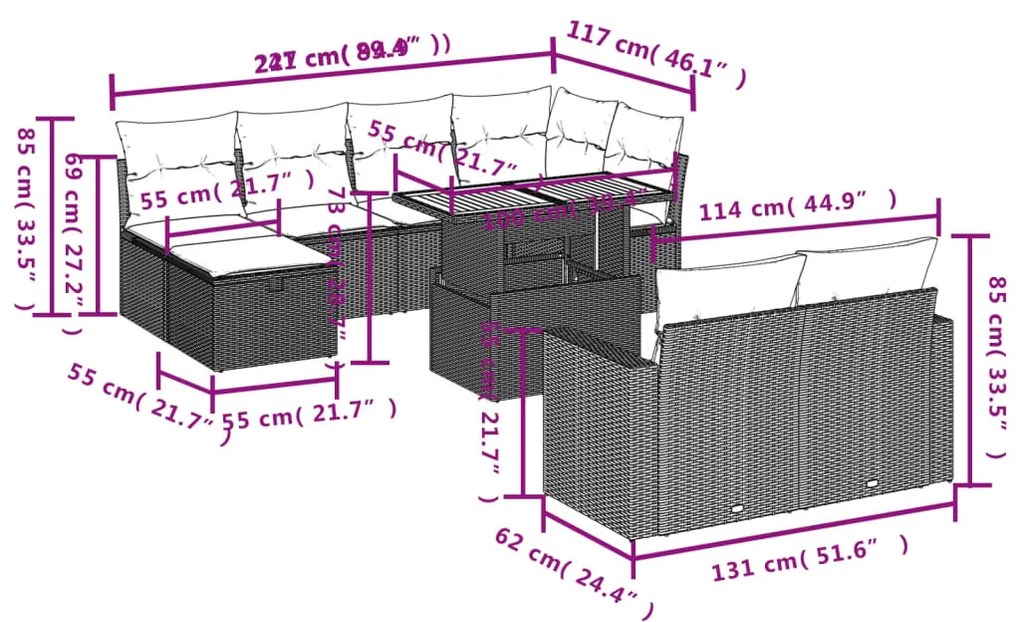 Set Divani da Giardino 11 pz con Cuscini in Polyrattan Nero