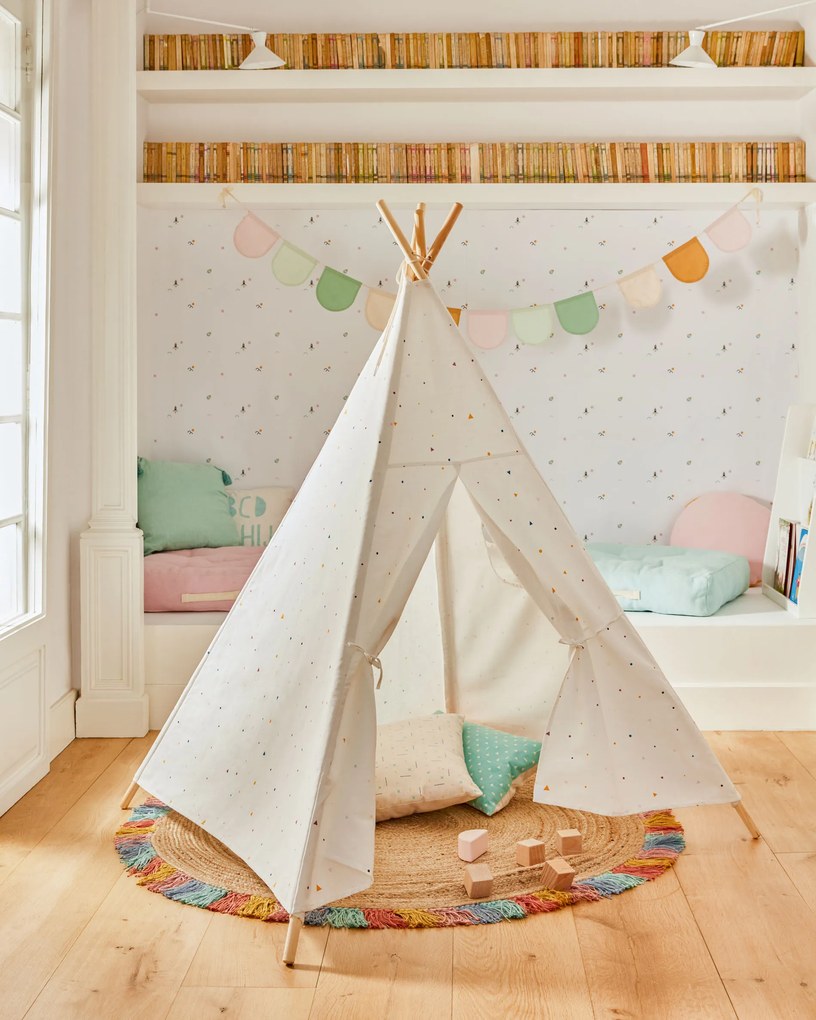 Kave Home - Tipi Miris 100% cotone multicolore e gambe in legno massello di pino