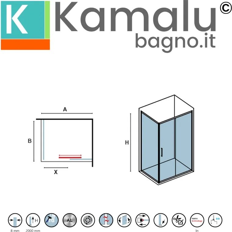 Box doccia walk in scorrevole 180 cm finitura cromo | KNM4000W-C - KAMALU