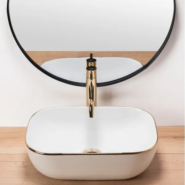 REA-U8736 - Lavabo da appoggio BELINDA 33,5x46,5 cm ceramica/bianco/oro