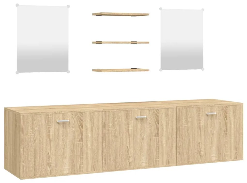 Set mobili da bagno 6 pz rovere in legno multistrato