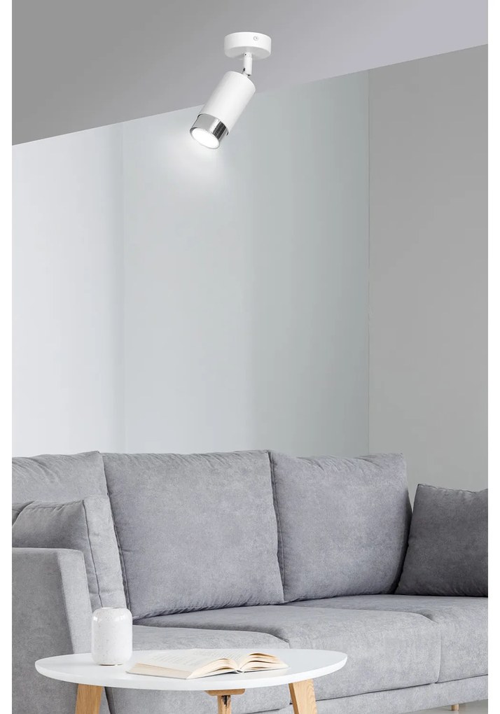 Faretto Orientabile 1 Luce Ragnar A Cilindro In Acciaio Bianco E Cromo