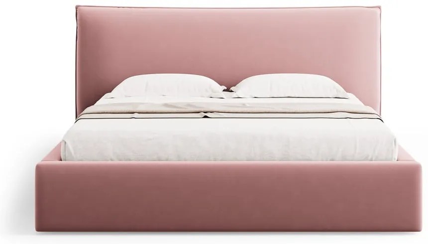 Letto matrimoniale imbottito rosa con contenitore e doghe 180x200 cm Elio - Milo Casa