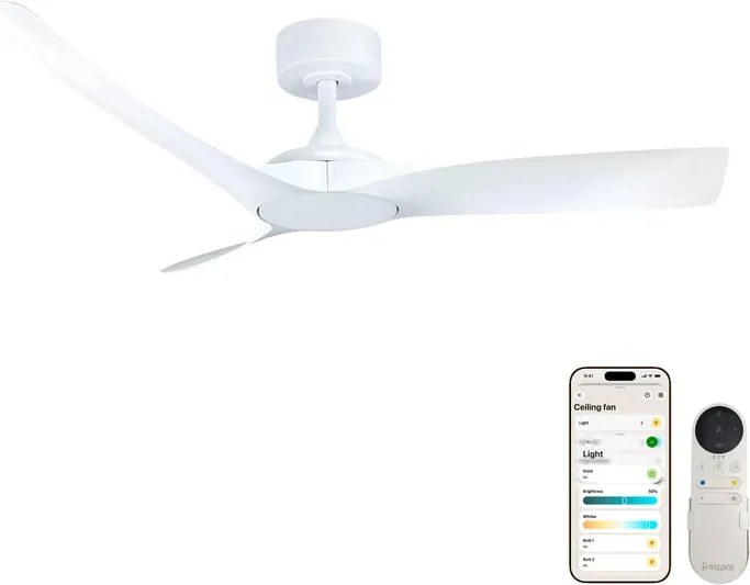 Ventilatore da soffitto LED Aruba Plus bianco, ø 112 cm silenzioso con telecomando, regolazione a muro e app INSPIRE
