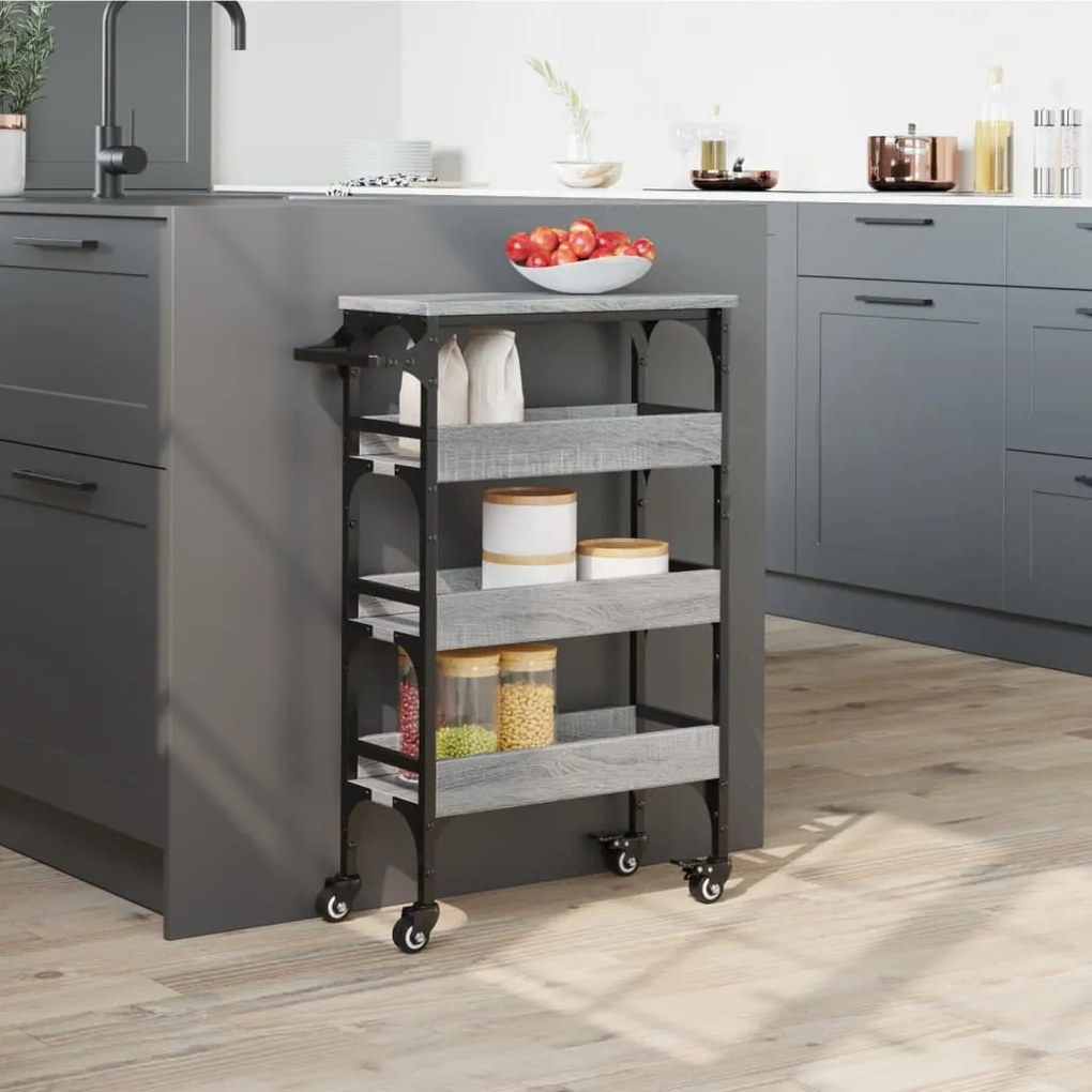 Carrello da cucina grigio sonoma 53x20x76 cm legno multistrato