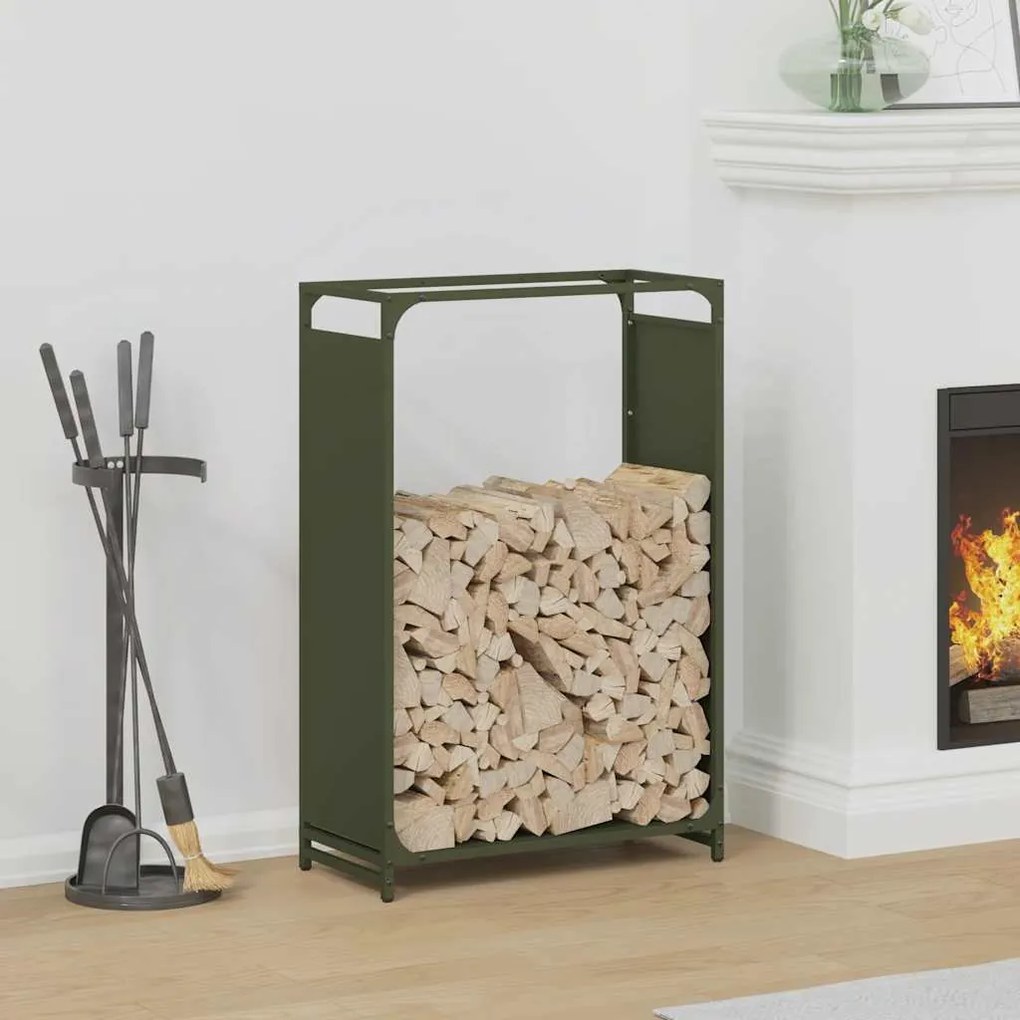 Rastrelliera Per Legna Da Ardere Verde Oliva 60x28x90 Cm /