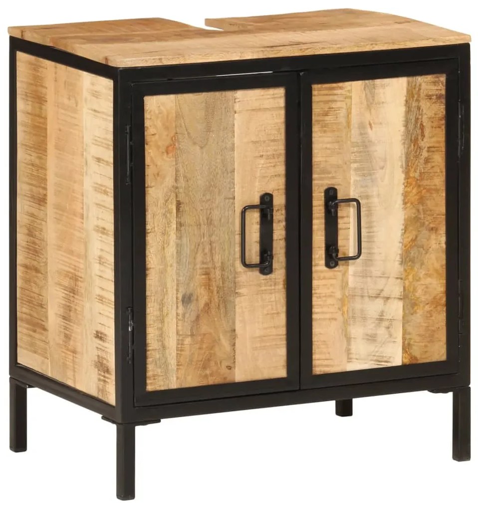 Mobile lavabo da bagno 55x35x60 cm legno massello mango e ferro