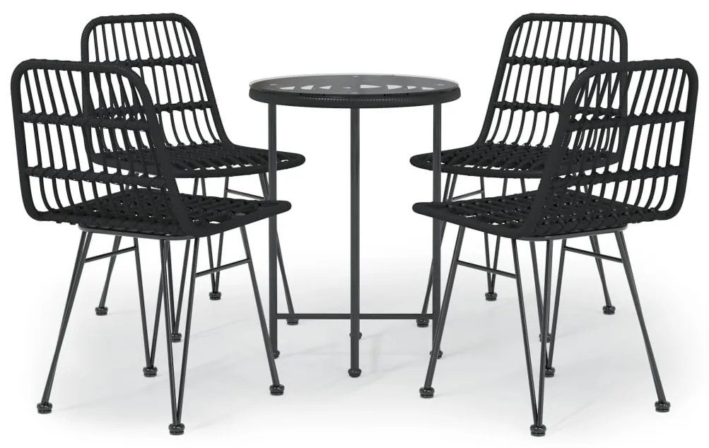 Set da Pranzo da Giardino 5 pz Nero in Polyrattan