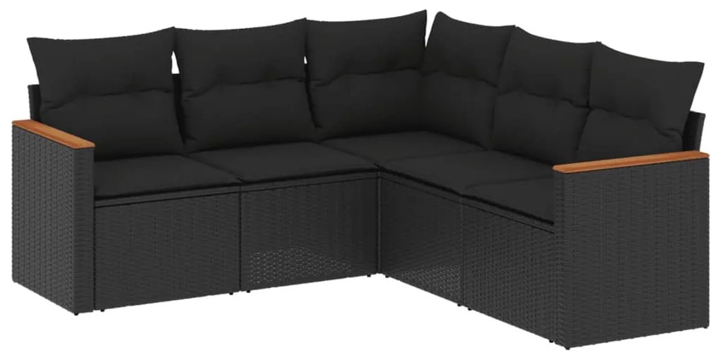 Set Divani da Giardino 5 pz con Cuscini in Polyrattan Nero