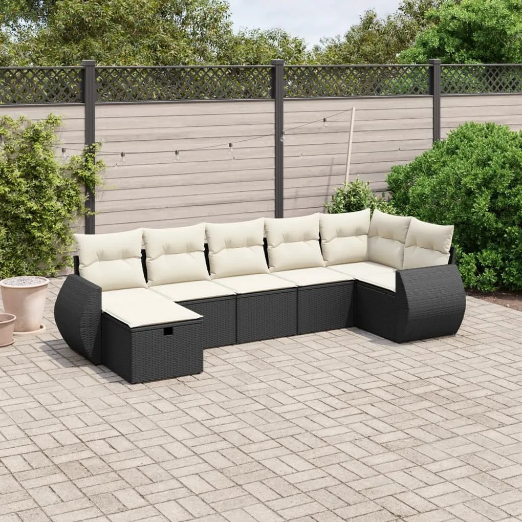 Set divani da giardino con cuscini 7pz nero polyrattan