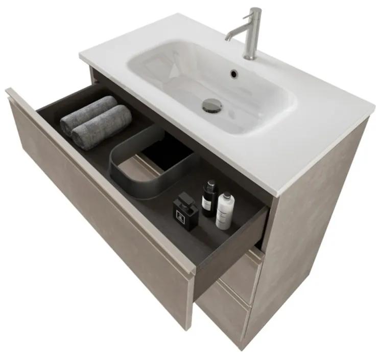 Mobile bagno a terra 80 cm Master grigio con lavabo e specchio contenitore