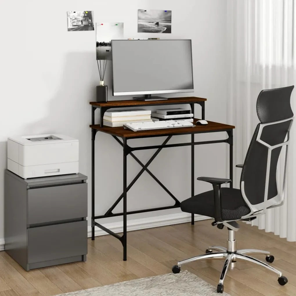Scrivania rovere marrone 80x50x90 cm legno multistrato e ferro