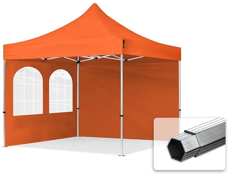 TOOLPORT 3x3m gazebo pieghevole PES con laterali (finestre), PROFESSIONAL alluminio, arancione - (600162)