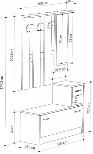 Mobile Ingresso 100 Cm Con Scarpiera Appendiabiti E Specchio Rudolf Tortora