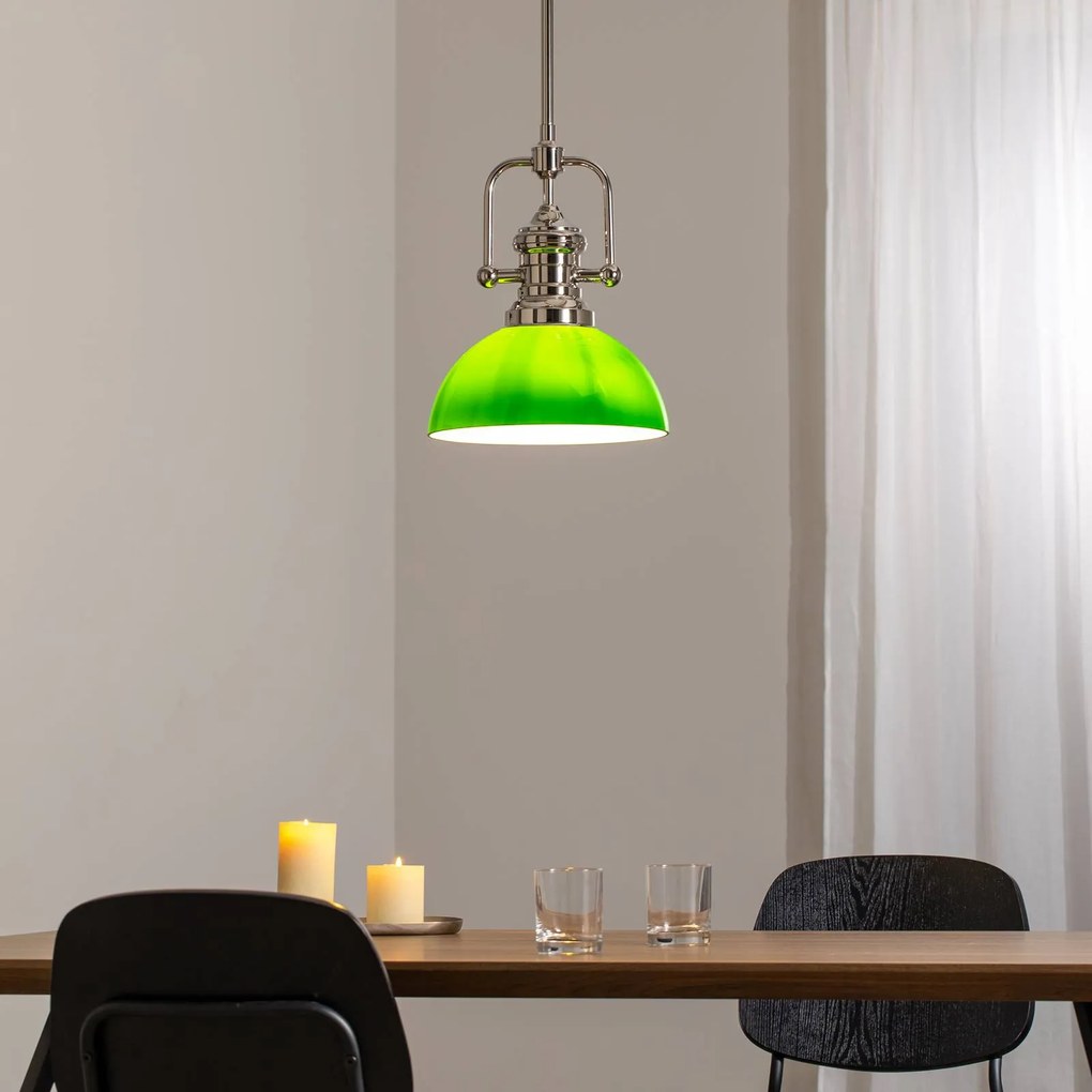 Jupiter Lampada a sospensione Platino, argento/verde, vetro, a 1 luce, E27