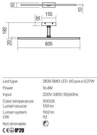 Redo 01-3463 - Lampada LED da quadro LINEAR LED/8W/230V 60,5 cm CRI 92 nero