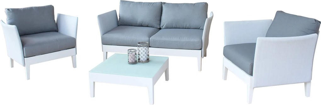 OPUS - salotto da giardino 4 posti in alluminio e textilene imbottito completo di cuscini