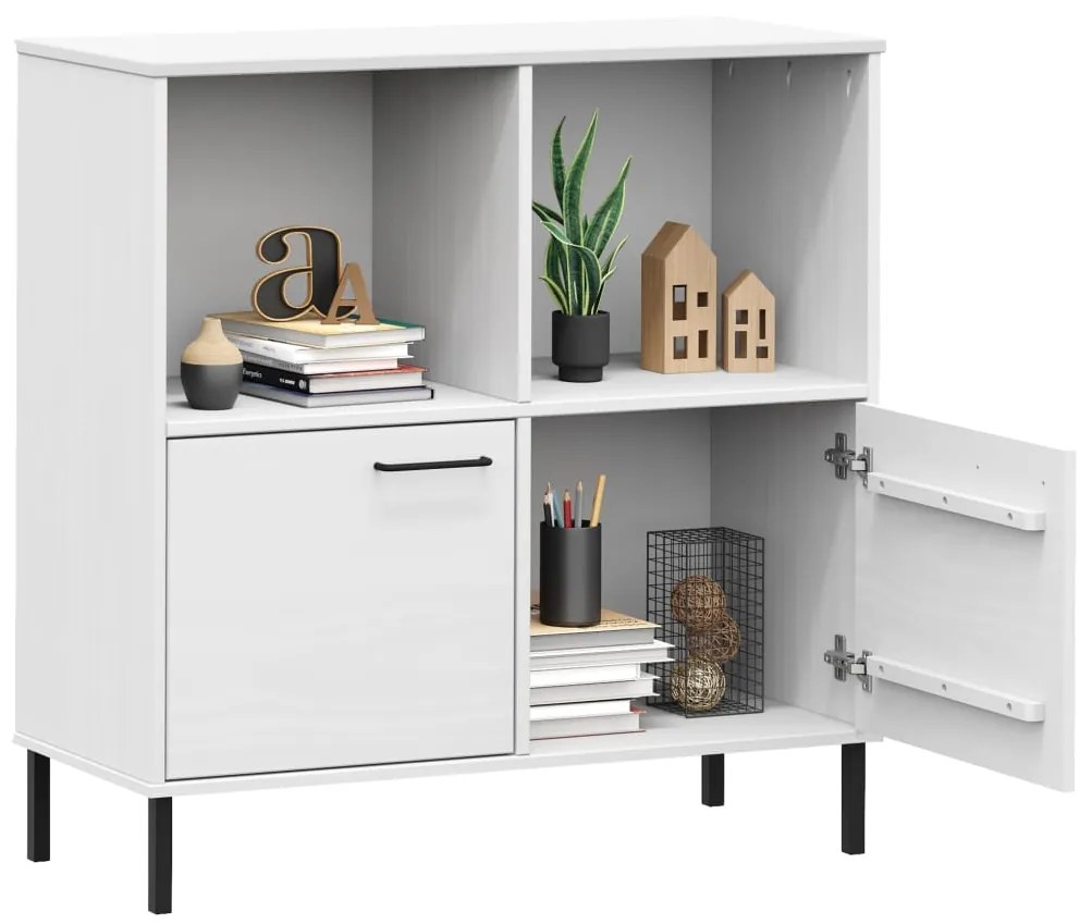 Libreria gambe metallo bianco 90x35x90,5 cm legno massello oslo