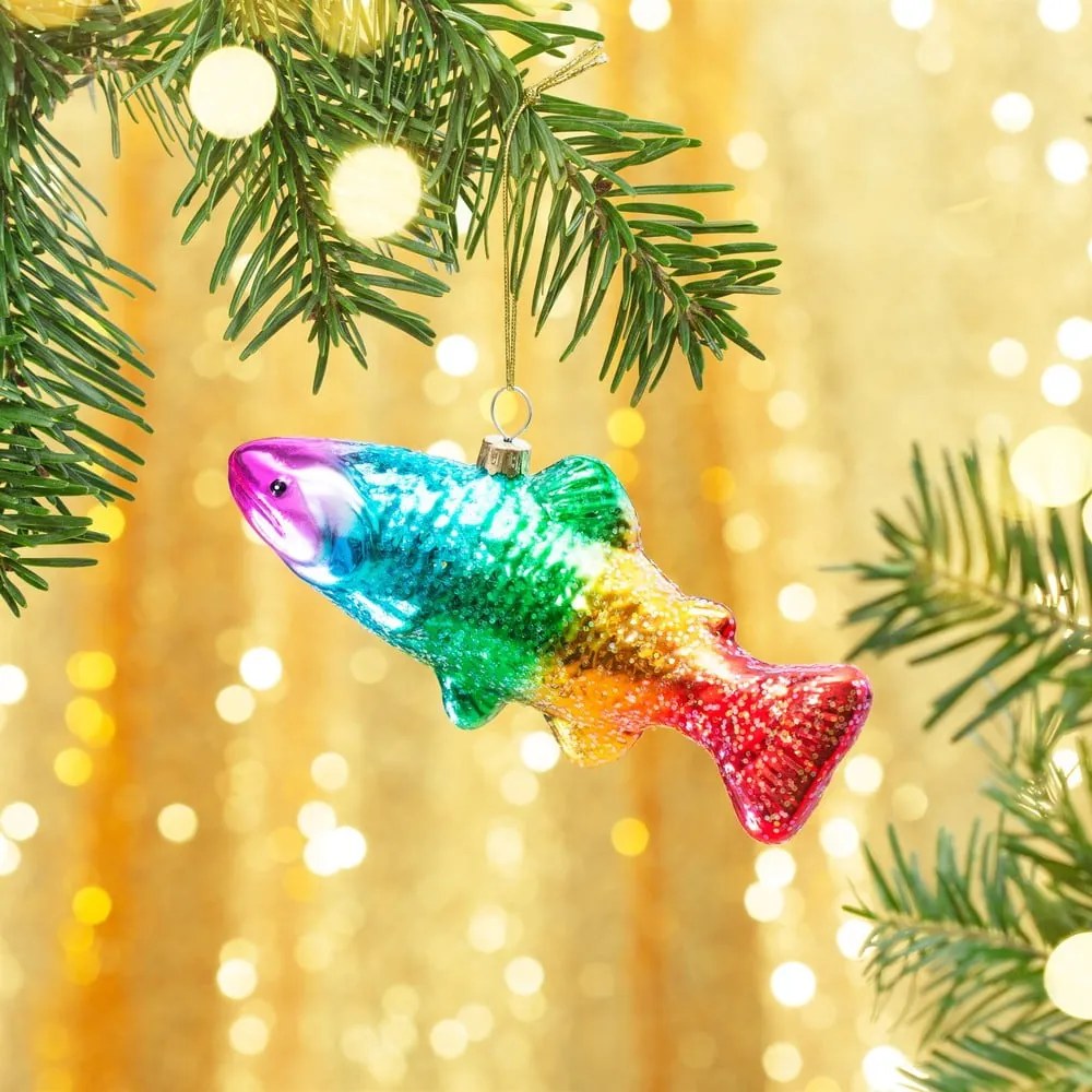 Decorazione per albero di natale in vetro fatta a mano 7 cm Rainbow Trout – Sass & Belle