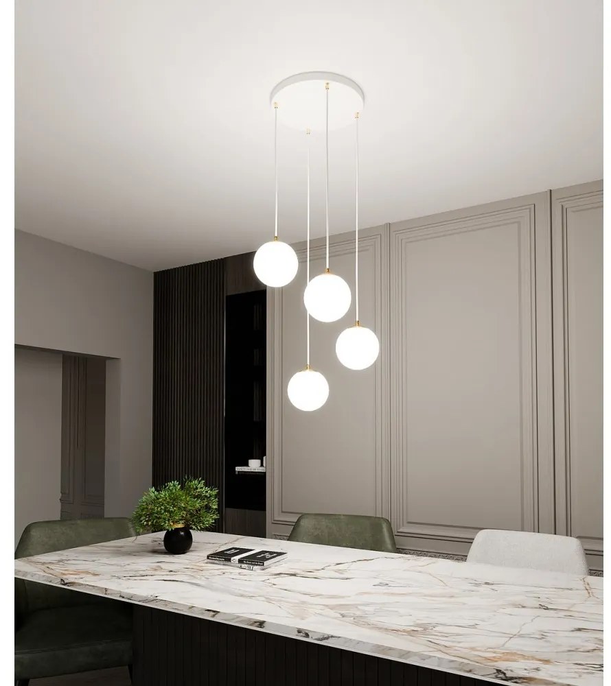 Lampadario a Sospensione in Acciaio e Vetro ROYAL 4 Bianco o Nero 4xE14 Colore del corpo Bianco