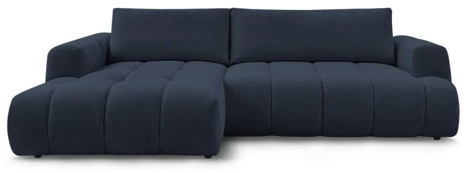 Divano angolare blu scuro allungabile e con contenitore (penisola a sinistra/chaise lounge) con rivestimento in ciniglia Fuji – Bobochic Paris