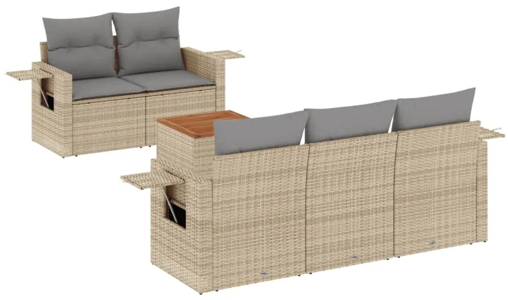 Set divano da giardino 6 pz con cuscini beige in polyrattan