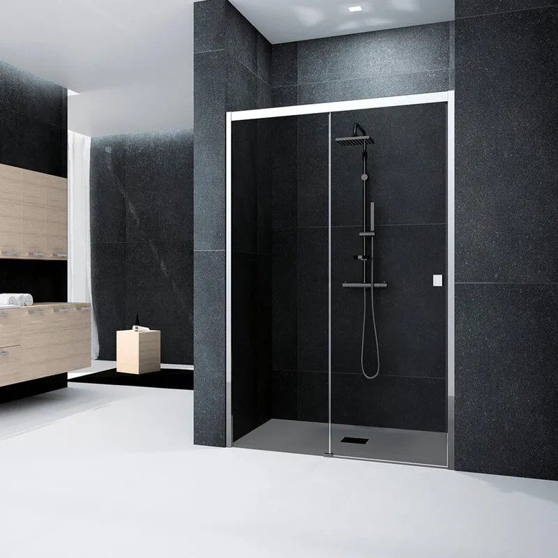 Porta doccia scorrevole Glam L 97-101 cm x H 200 cm x SP 6 mm, profilo cromo, vetro Fumè