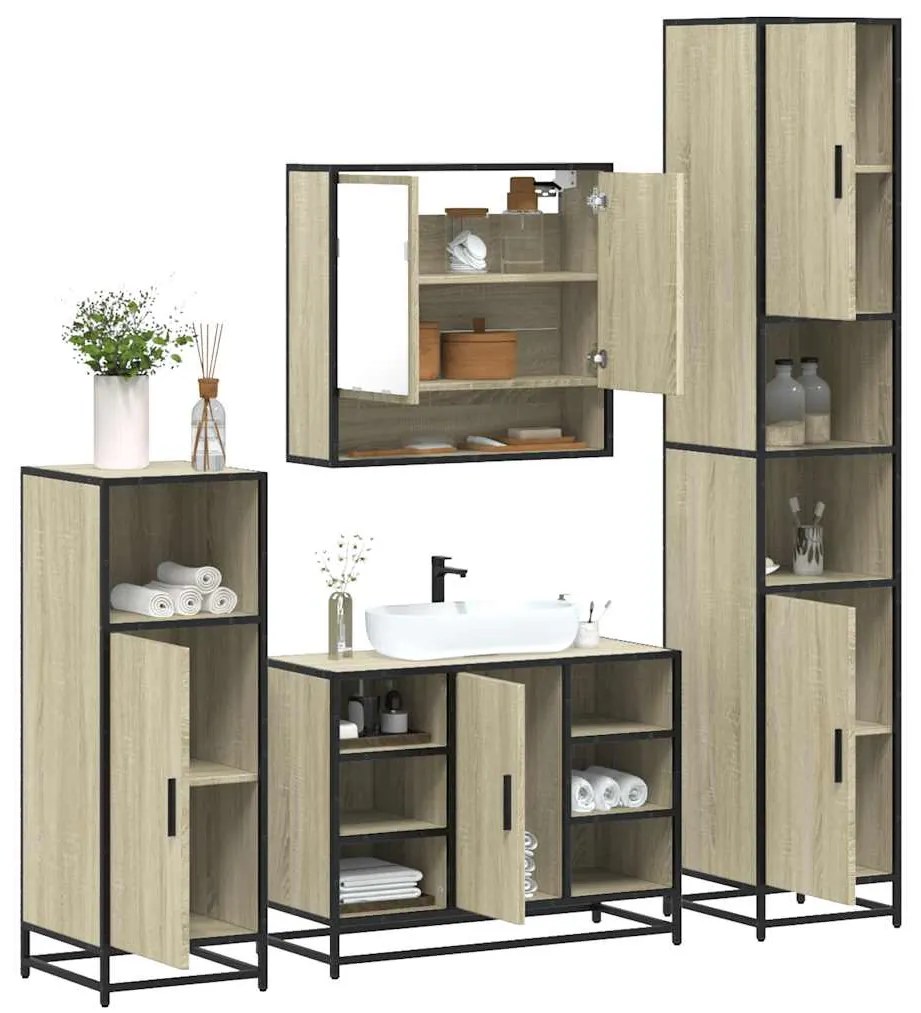 Set Mobili Da Bagno 4 Pz Rovere Sonoma İn Legno Multistrato /