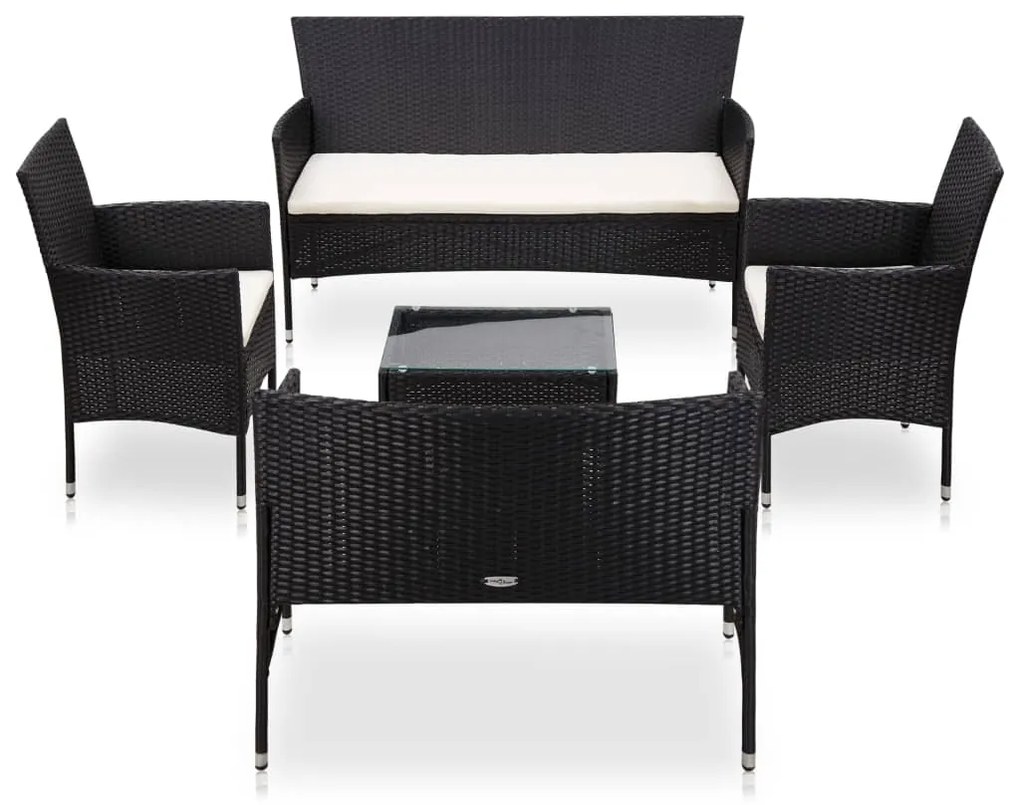 Set divani da giardino 5 pz con cuscini in polyrattan nero