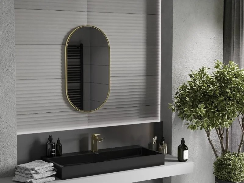 Mexen Loft specchio da bagno ovale 80 x 45 cm, cornice dorata - 9851-080-045-000-50