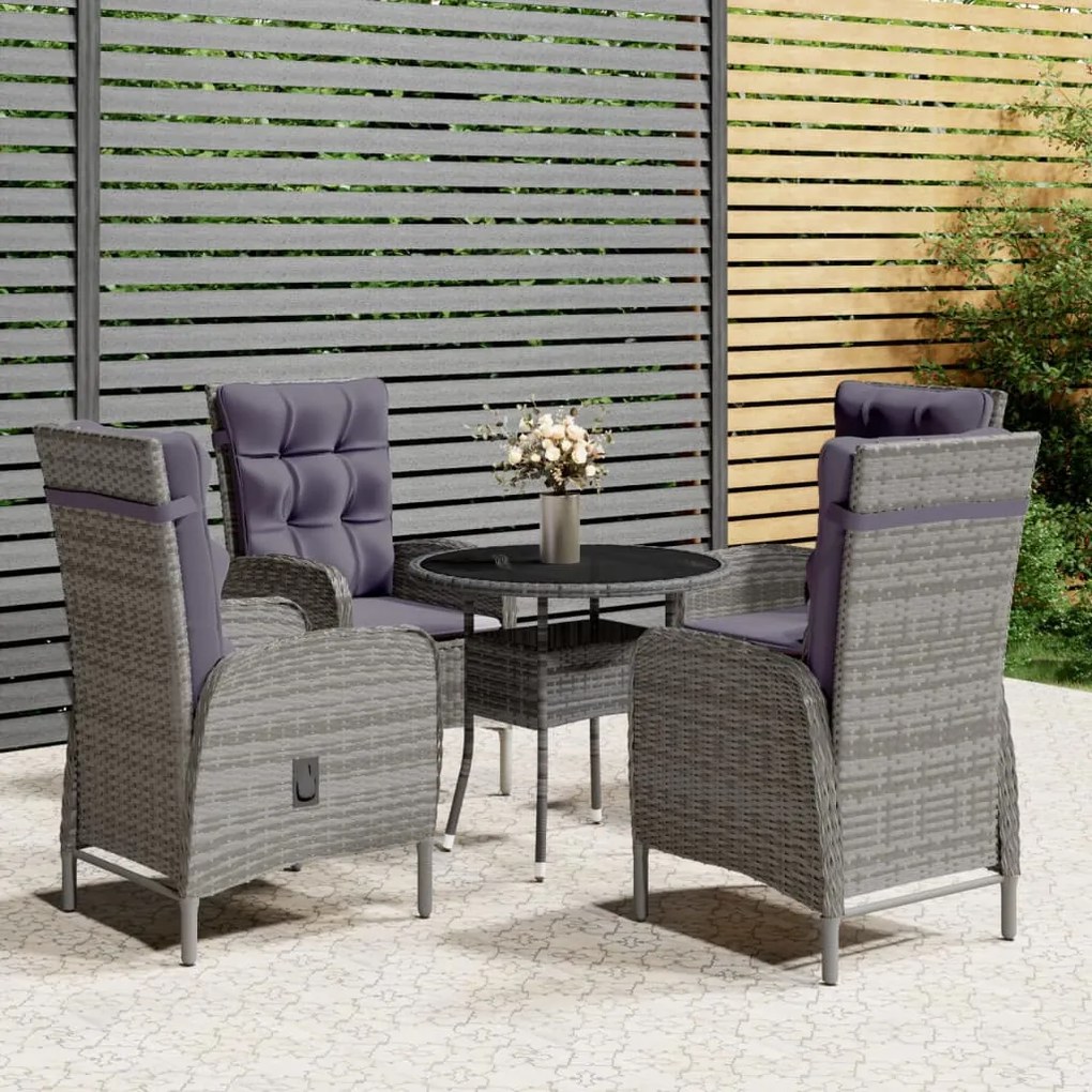 Set Da Bistrot Per Giardino 5 Pz İn Polyrattan Grigio /