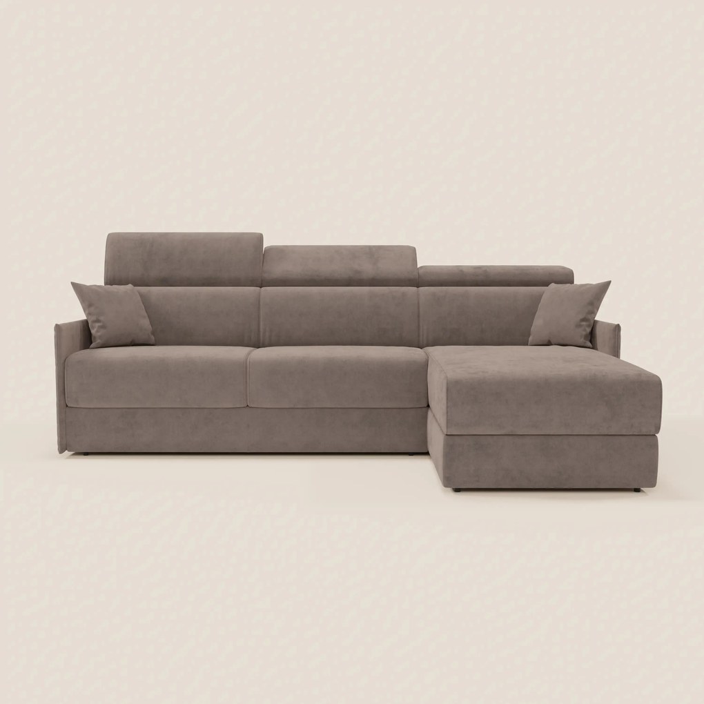 Miryam divano letto angolare compatto - poggiatesta reclinabili e penisola contenitore in tessuto smacchiabile T31