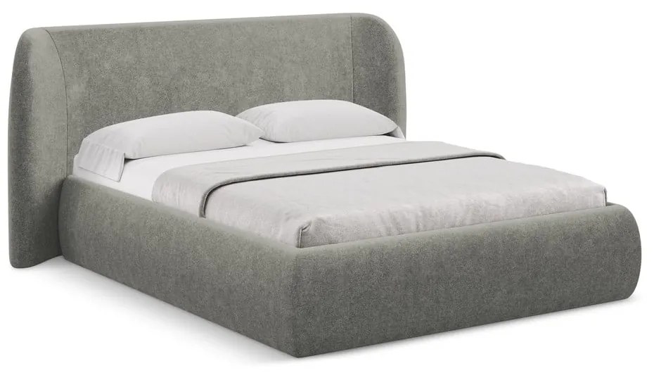 Letto matrimoniale imbottito grigio con contenitore con griglia 140x200 cm Hauke - Makamii