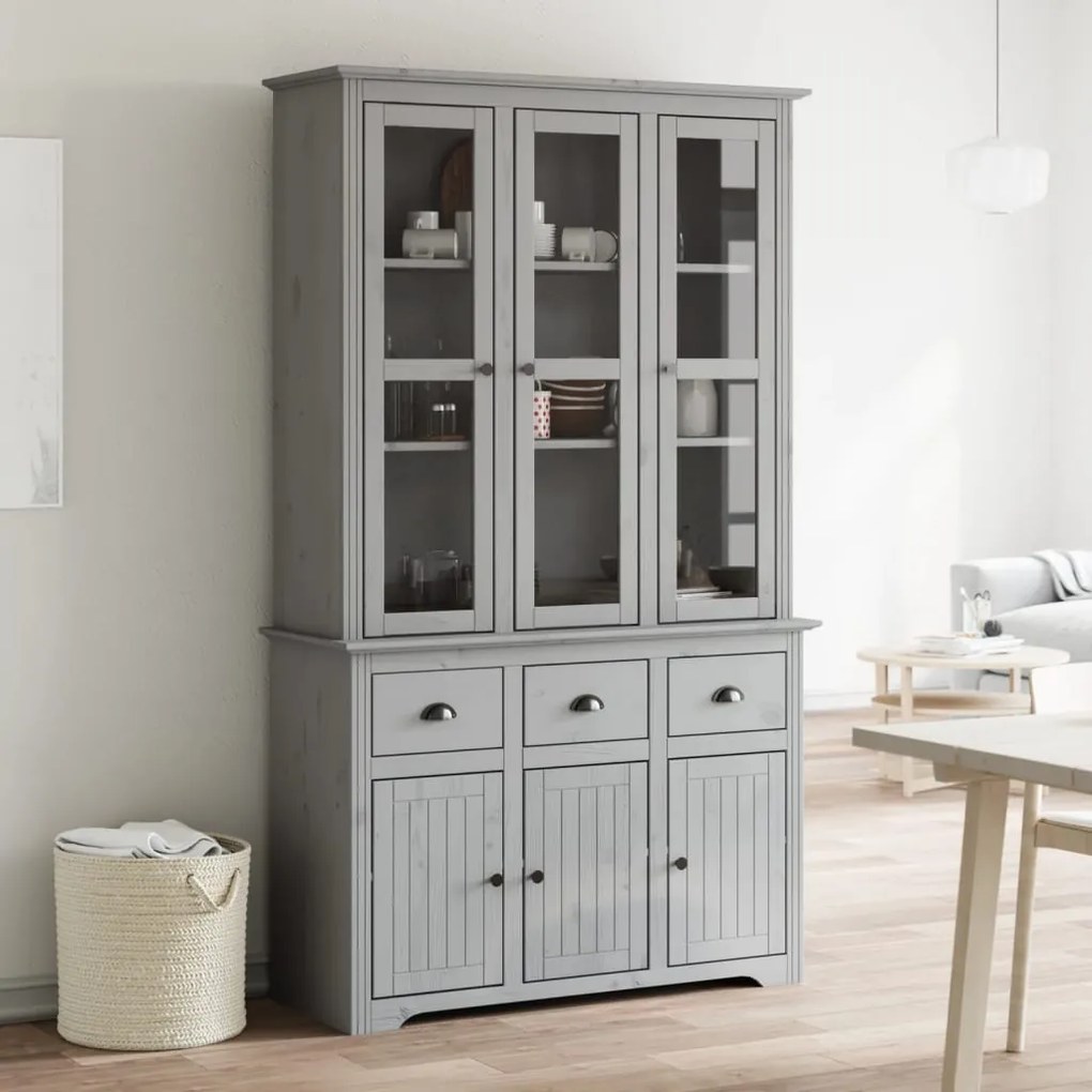 Credenza Bodo 115,5x43x200,5 Cm Legno Massello Di Pino Grigio /