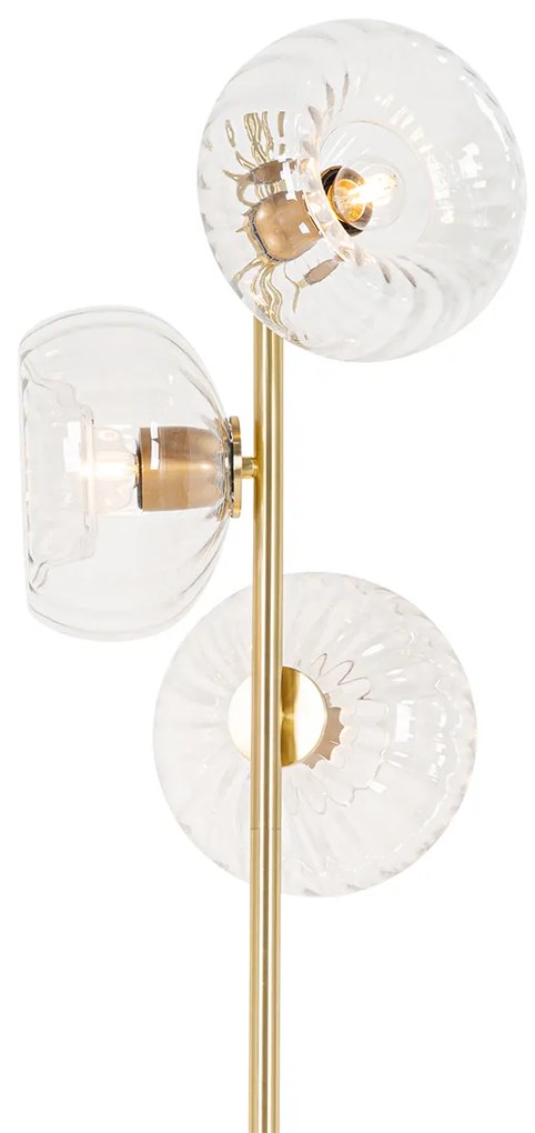 Lampada da terra Art Déco oro con vetro 3 luci - Ayesha