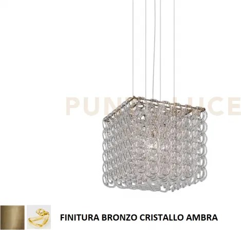 Giogali sospensione cub cristallo ambra e bronzo opaco  3 luci atta...