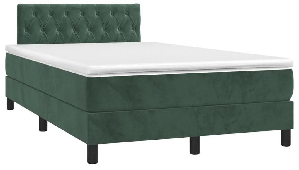 Letto a Molle con Materasso e LED Verde Scuro 120x200cm Velluto