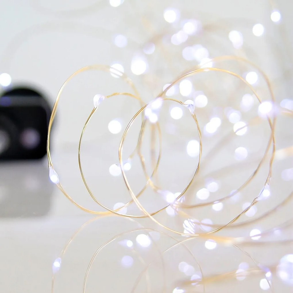 Mini LED 8 GIOCHI DI LUCE 15m Cavo ARGENTO IP44 Colore Bianco Freddo 7500 - 8500 °K